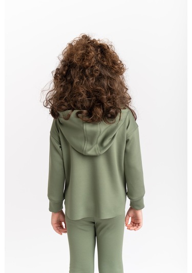 Oliventhekid İspanyol Paça Kapüşonlu Modal Kız Çocuk Takım Yeşil Yeşil