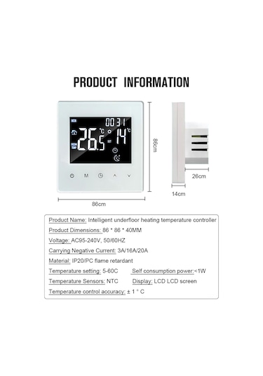 Maiyame Su Isıtma Ve Gaz Kombi Sicaklık Kontrol Cihazı - Akıllı Termostat, 3a Yük, 5-95 C Ayar Aralığı, Dokunmatik Tuş K2mrh3a