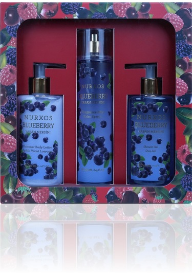Nurxos 9890 Blueberry Yaban Mersini Hediyelik Kutulu 3'lü Set Vücut Spreyi & Losyon & Duş Jeli