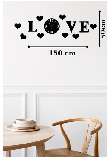 Love Ahşap Duvar Saati Dekorasyon Seti