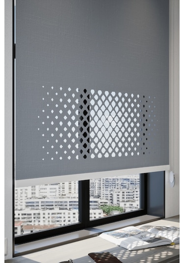 Lazer Kesim Mat Stor Perde, Lazer Kesimli Modern Serisi, M-2004 Antrasit Renk Antrasit