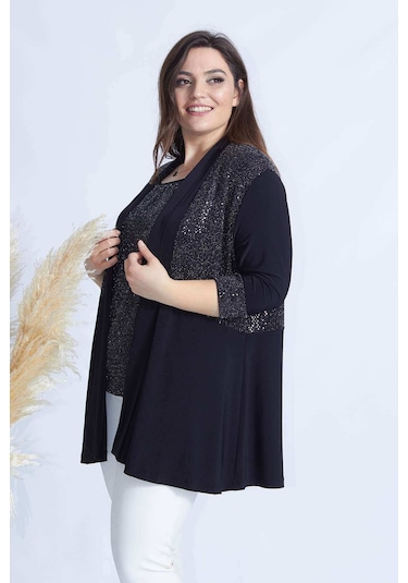 4036 SİYAH 2' Lİ ATLET-CEKET BÜYÜK BEDEN  PARLAK TAKIM Siyah