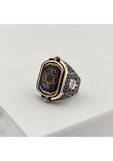 925 Ayar Otantik Motifli Çift Taraflı Mührü Süleyman Gümüş Yüzük Silver