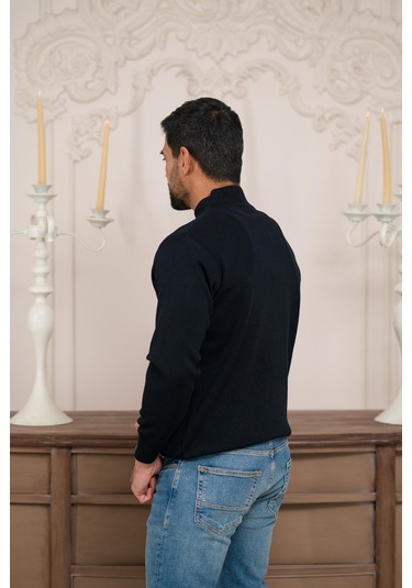 Woolen World Balıkçı Yaka Kalın Yünlü Erkek Triko Kazak Lacivert