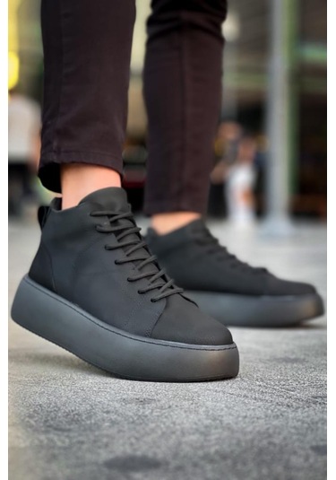 Le10 Bağcıklı Erkek Yüksek Siyah Taban Siyah Spor Bot