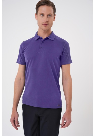 Slim Fit Düğmeli Polo Yaka Pamuklu Mor Tişört Ts 879 Mor