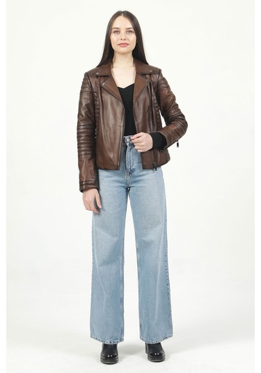 Dericlub Yb-2164 Gerçek Deri Kadın Mont Camel