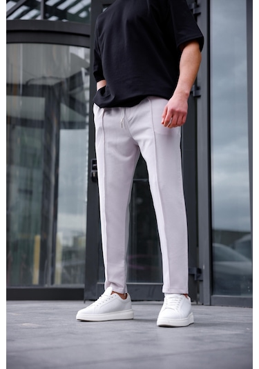 Erkek Gri Renk Esnek Likralı Fermuar Detaylı Jogger Pantolon-1752 Gri