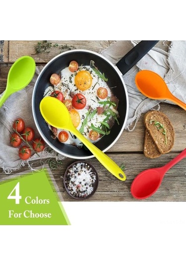 Fortunelane 4'lü Renkli Isıya Dayanıklı Silikon Karıştırma Kaşığı Seti - Mutfak Pişirme Gereci Çok Renkli