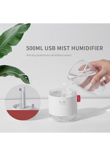 Honmex Beyaz 500ml Usb Evaporatör: Sürekli/aralıklı Buhar, 36db Sessiz, Otomatik Kapanma, Gece Lambı, Ofis/ev Kullanıma Uygun
