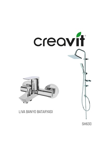 Creavit Sh630 Tepe Duş Sistemi Ve Liva Banyo Bataryası Lv2500 Krom