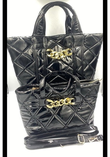 Sentt Parlak Deri Dilimli Zincirli Çanta