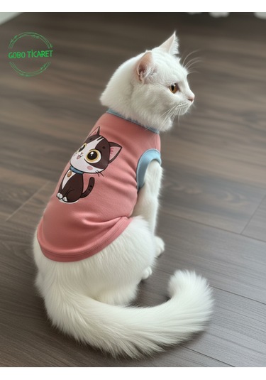 Gobo Yumuşacık Şeker Pembe Kedi Ve Köpek Kıyafeti Elbisesi Siyah Kedi Baskılı - Xs, S, M, L Beden