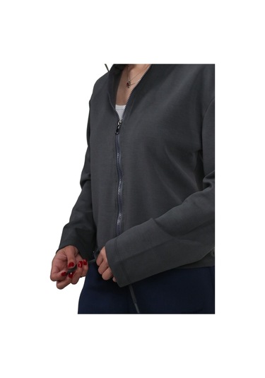 Kadın Modal Kumaş Bel Bağcıklı Antrasit Ceket Hırka Antrasit