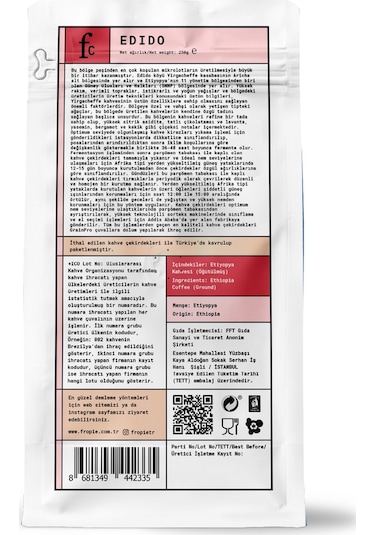 Fropie Nitelikli Kahve Etiyopya - Çekirdek 250 G