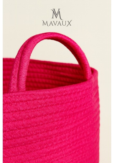 Doğal El Dokuma Hasır Jüt Sepet 20x26 Cm Dekoratif, Çok Amaçlı, Şık Ve Dayanıklı Saklama Sepeti Fuşya