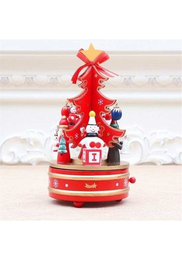 Novahub Noel Ağacı Ahşap Müzik Kutusu, Kırmızı, Süslemelerle Ahşap Kutu