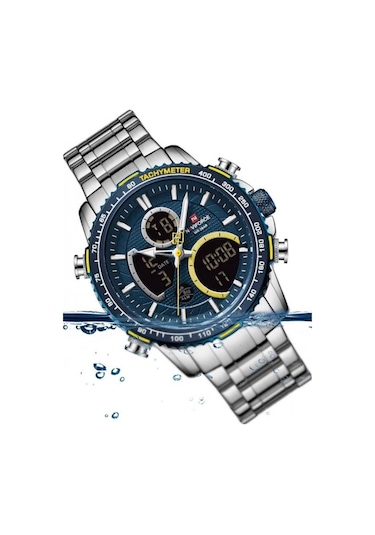 Naviforce Gri Çelik Kordon Dijital/analog Erkek Kol Saati Nf-9182m-bluylw