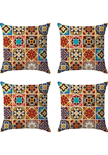 Karışık Renkli Dijital Baskılı 4'lü Dekoratif Yastık Kırlent Kılıfı 42 X 42 Cm 42 X 42 Cm