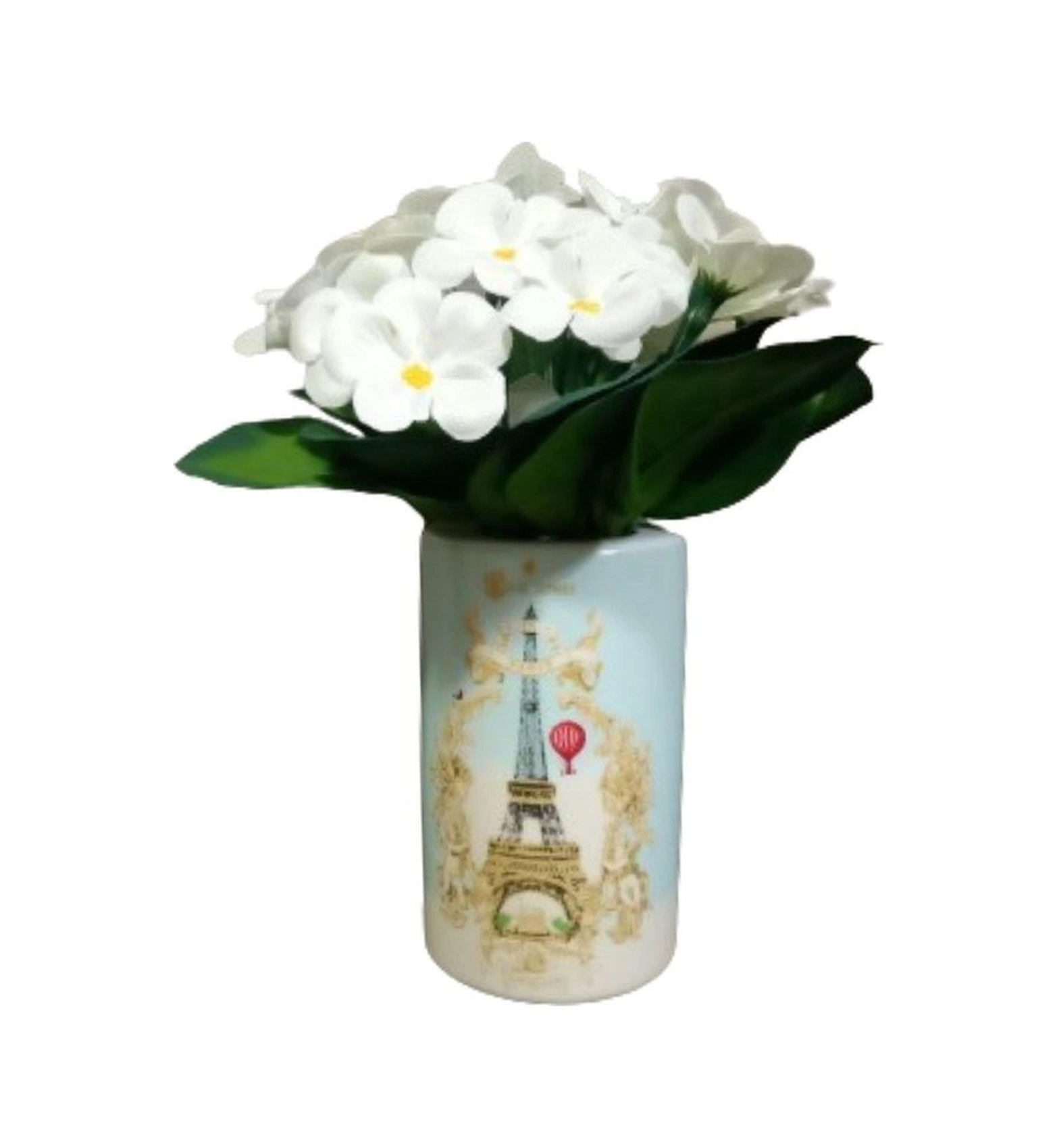 2 Adet Vazo Dahil,vazoda Çiçek,beyaz Yapay Çiçek,vazo Dekoratif Romantik Yeşil Model 7x7x16cm Çok Renkli