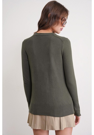 6736 Kadın Bisiklet Yaka Kolu Droplu Triko Kazak Haki Haki