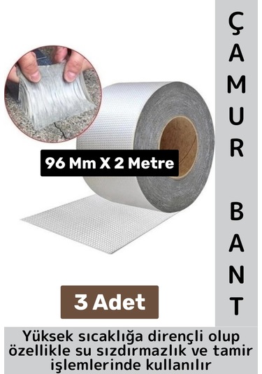 Ultra Güçlü Su Geçirmez Isıya Dayanıklı Alüminyum İzolasyon Tamirat 96 Mm X 2 Metre Çamur Bant 3 Adt