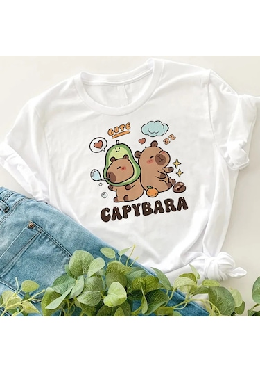 Snapbuy Kapibara Baskılı Çocuk T-shirti 3-10 Yaş Kısa Kollu Yuvarlak Yaka Doğum Günü Hediyesiblackerkek Black