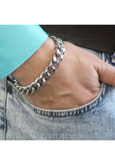 Silver Renk Gurmet Zincirli Modern Tasarım Erkek Çelik Bileklik Çelik