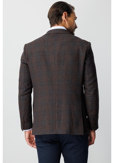Erkek Kahve Regularfıt / Rahat Kalıp Mono Yaka Ceket-20010 Kahverengi