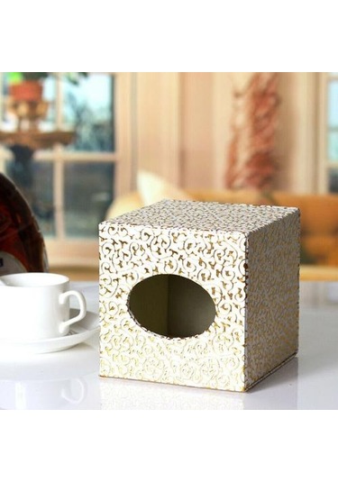 Doku Kutusu Tutucu Kılıf Kapağı Ev Ofis Otel İçin Kare Oyma Desen Dekorasyonu Doku Kutuları Beyaz