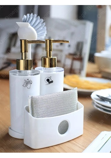 Pıta Mutfak İçin Sabun Ve Deterjan Dispanseri Seti, Süngerli 389458336 Beyaz