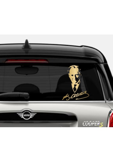 Mustafa Kemal Atatürk Silüet - Atatürk Imza Sticker - Araba Oto Motosiklet Karavan Araç Sticker Etiket - 00565 12x9 Cm