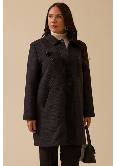 Galaxi Kadın Büyük Beden Aksesuar Detaylı Kapitone Kap 4007 Siyah Siyah