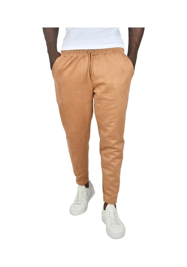 Deepsea Erkek Camel Beli Lastikli Bağcıklı Kırışmayan Süet Kumaş Rahat Kesim Dar Paça Spor Pantolon 2505556 False Camel