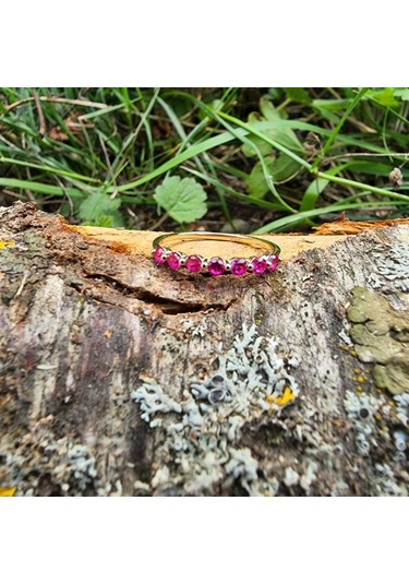 7 Taş Yakut Taşlı Minimal Tasarım Yarım Tur Alyans 14 Ayar Altın 552950089