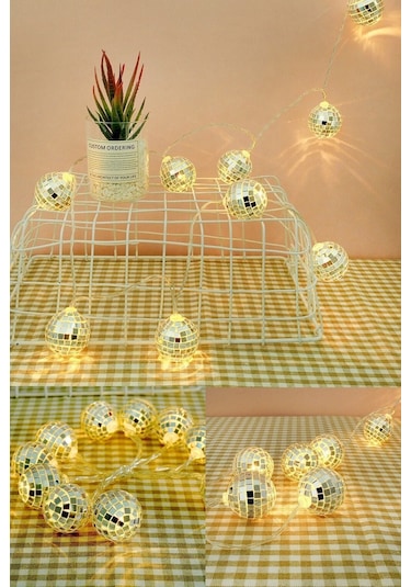 Mobgift Dekoratif Mini Disko Topu Şeklinde 10 Lu Led Zinciri 2 Metre Beyaz