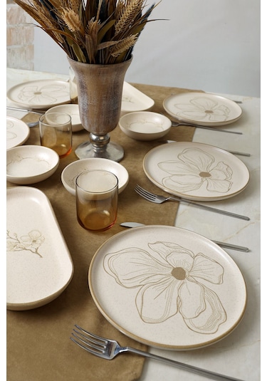 Taupe Bloom Kahvaltı Takımı 12 Parça 6 Kişilik 22519-28-29