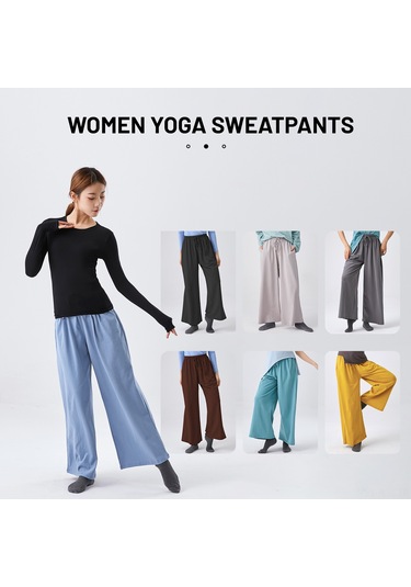 Gajeena Kadınlar İçin Rahat Pamuklu Yoga Pantolonu - Geniş Paça, Esnek Bel, Yan Cepli Turkuaz Turkuaz