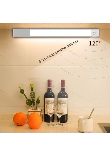 Dianziye 64 Led'li Pır Hareket Sensörlü Dolap Lambası - 3 Renk Tonu, Sürekli Aydınlatma Modu, 1500mah Şarj Edilebilir Batarya, Type-c, Manyetik Taban Gümüş