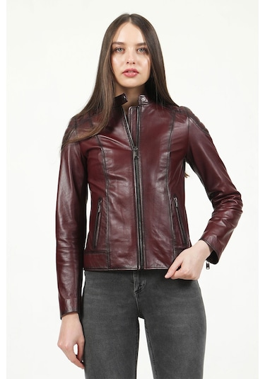 Dericlub Yb-2156 Gerçek Deri Kadın Mont Bordo