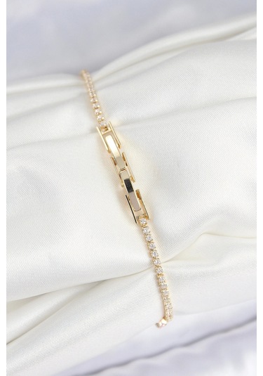 Pirinç Zirkon Taşlı Kare Model Gold Renk Kadın Bilekilk - Tj-bb7661 Çok Renkli