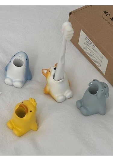 Karikatür Hayvan Diş Fırçası Tutucu Sevimli Corgi Köpekbalığı Depolama Standı Makyaj Fırça Kırtasiye Tezgah Organizatör Banyo Dekorasyon Shark Diğer