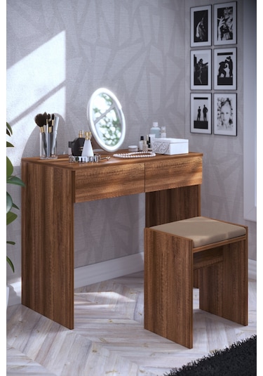 Dekorfim DF02102BR İki Çekmeceli Tabureli Makyaj Masası