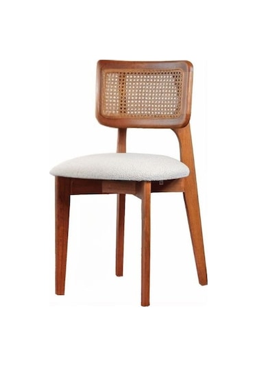 Zeus Hazeranlı Hasırlı Model Ahşap Bohem Sandalye Ceviz - Beyaz