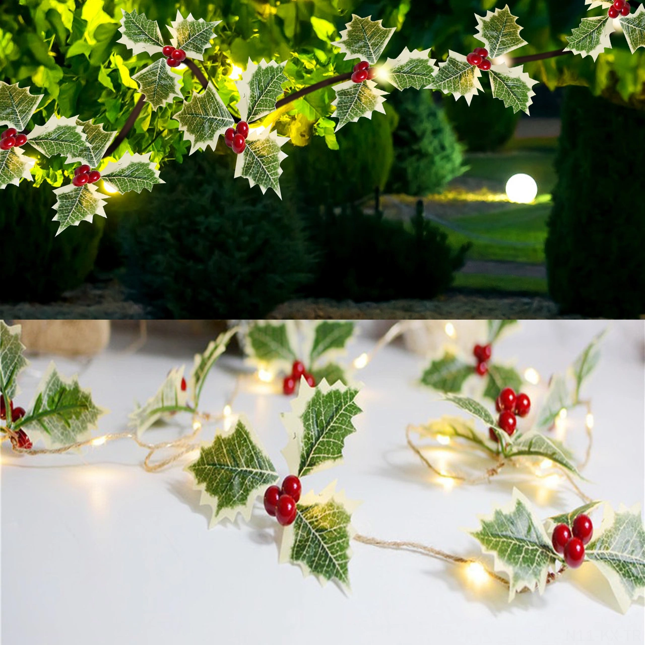 Kangvka Pinecone Kırmızı Meyve Dekoratif Led Bakır Tel Lambası - Pilli, Kreatif Ev Dekoru Işıklı Zincir Diğer