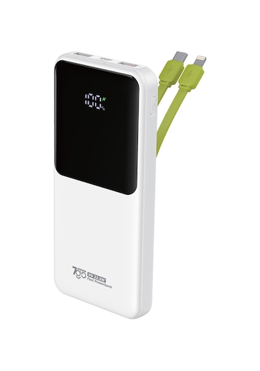7go Gpw-06 10000mah Pd22.5w Hızlı Şarj Powerbank Beyaz Dahili Type-c & Lightning Kablo Dijital E BEYAZ