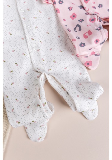 Babymod Çiçek Desenli Şapkalı 2'li %100 Kız Bebek Tulum Çok Renkli