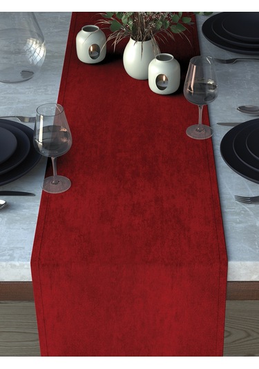 Kadife Dokulu Saltanat Kırmızısı Runner Saltanat Kırmızısı