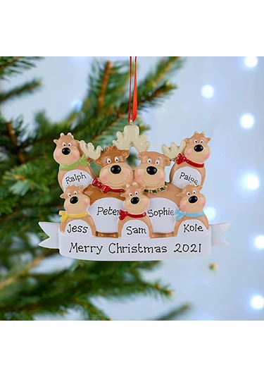 Reedark 2021 Noel Renkli Geyik Aile Pendant Dekor, Su Geçirmez Ve Solmaz Yüksek Kalite Reçine Malzeme