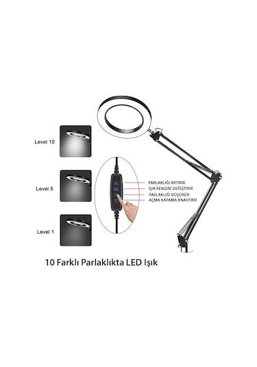 Exeo Masa Üstü Ayarlanabilir Led Işık 5X Mercekli Büyüteç Lamba